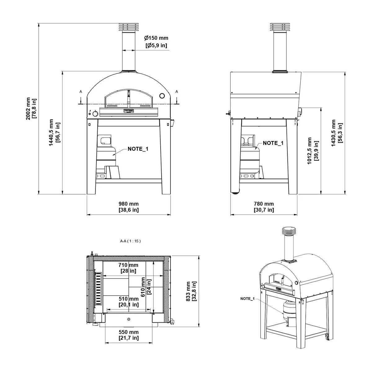 Fontana Forni Firenze Hybrid Gas & Wood Pizza Oven (top Only) - Anthra 