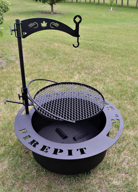 Luxe BBQ Co. - Smokeless Metal Firepit with Swing-out Grill & Pot Holder