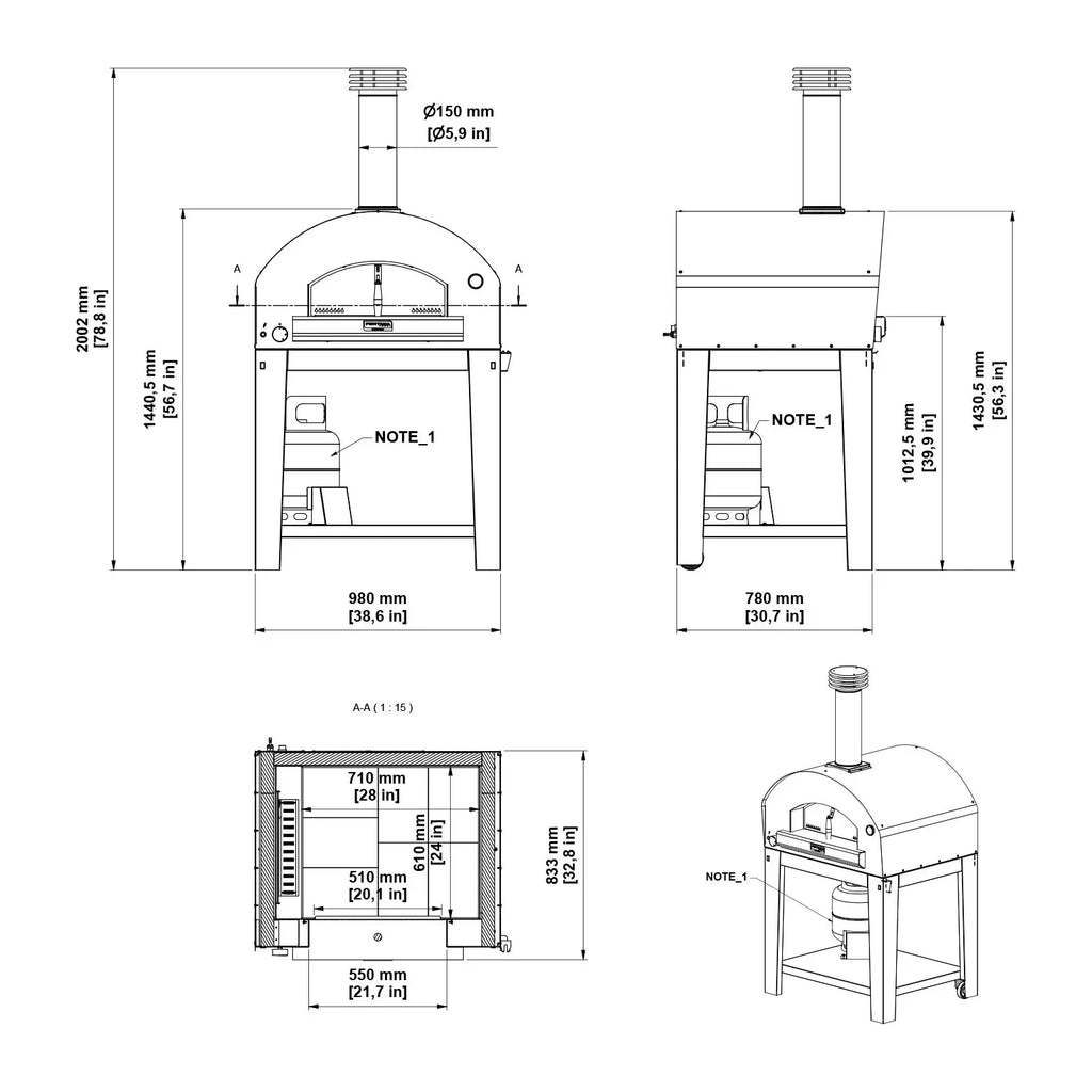 Fontana Forni Firenze Hybrid Gas & Wood Pizza Oven (Top Only) - Rosso