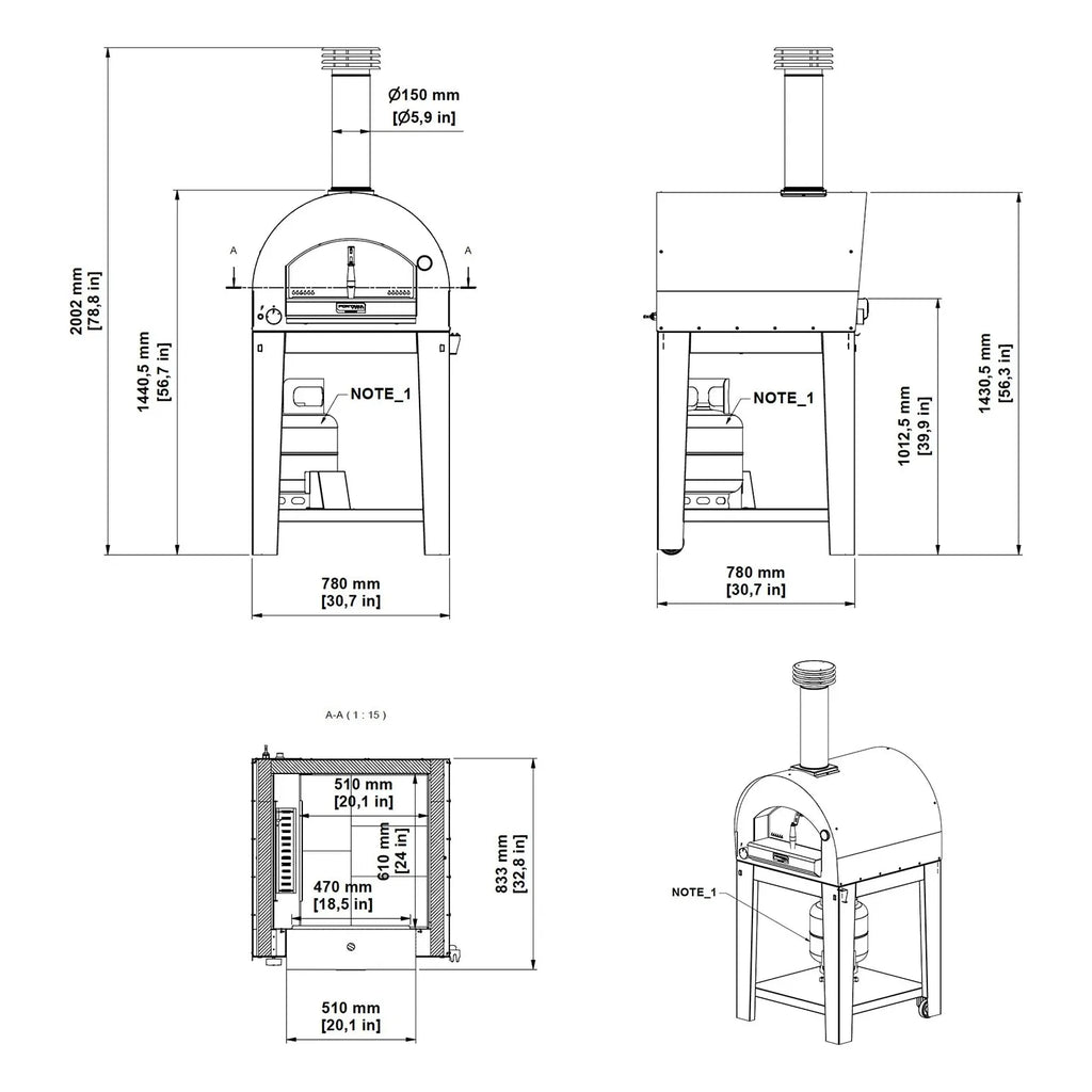 Fontana Forni Napoli Hybrid Gas & Wood Pizza Oven (Top Only) - Anthracite